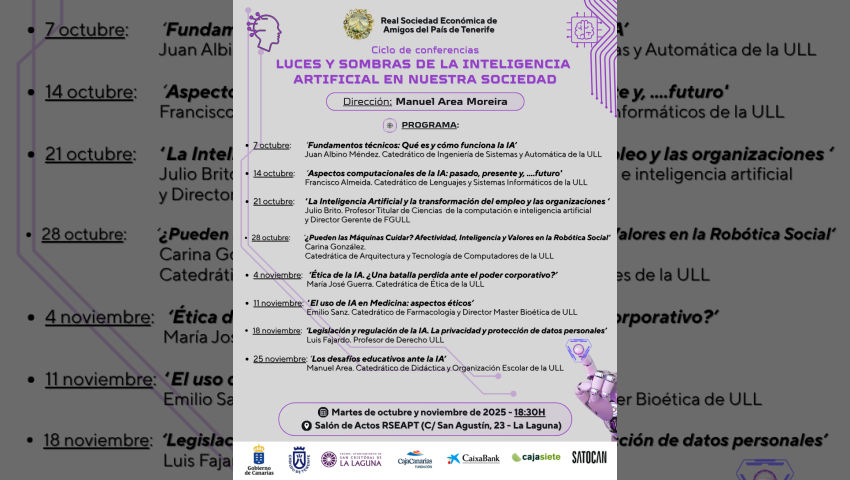 Directo del ciclo Luces y sombras de la inteligencia artificial en nuestra sociedad (18/11/2025, 18:30 hora canaria)